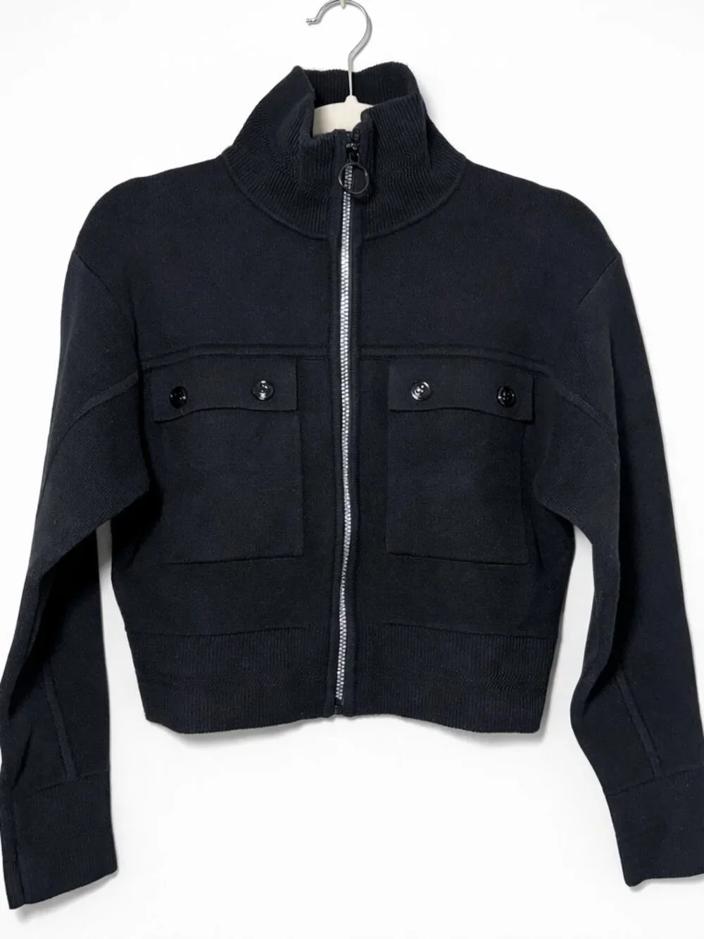 Sandro Yasmine Rhinestone Zipper Coatigan Wool-Cashmere Blend Black – XS
